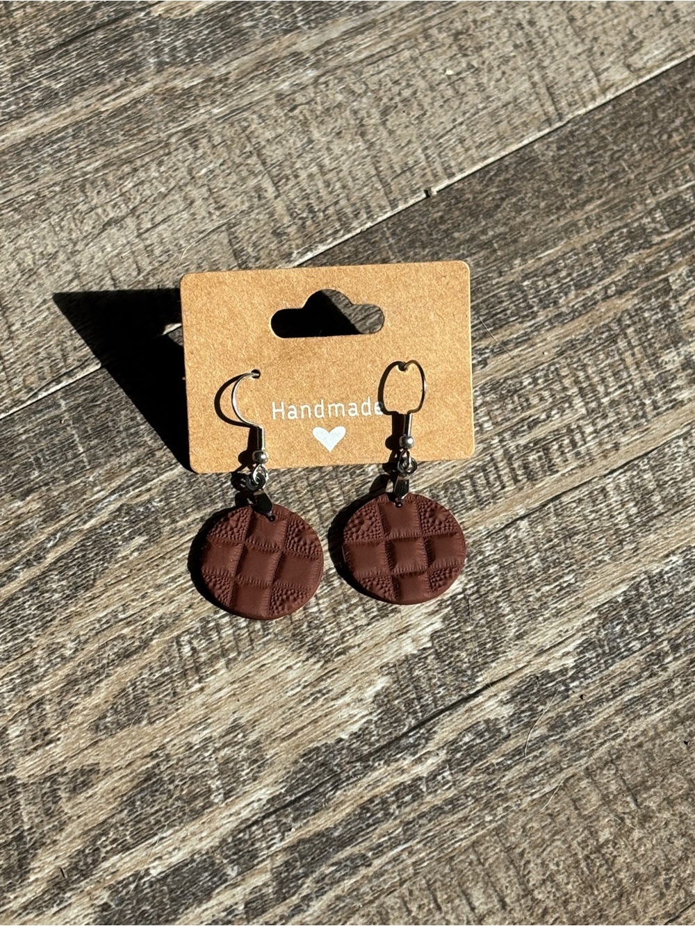 Handmade Brown Quilted Round Dangle Earrings